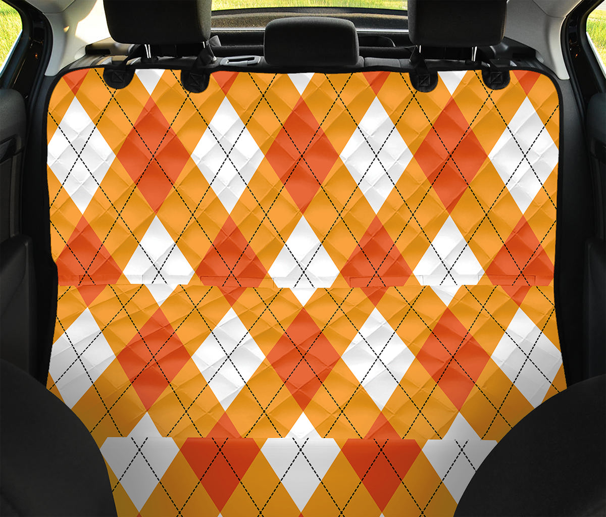 White And Orange Argyle Pattern Print Pet Car Back Seat Cover
