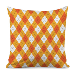 White And Orange Argyle Pattern Print Pillow Cover