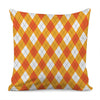 White And Orange Argyle Pattern Print Pillow Cover