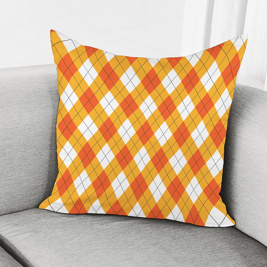 White And Orange Argyle Pattern Print Pillow Cover