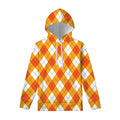 White And Orange Argyle Pattern Print Pullover Hoodie
