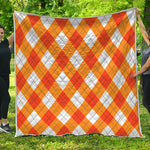 White And Orange Argyle Pattern Print Quilt