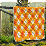White And Orange Argyle Pattern Print Quilt