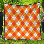 White And Orange Argyle Pattern Print Quilt