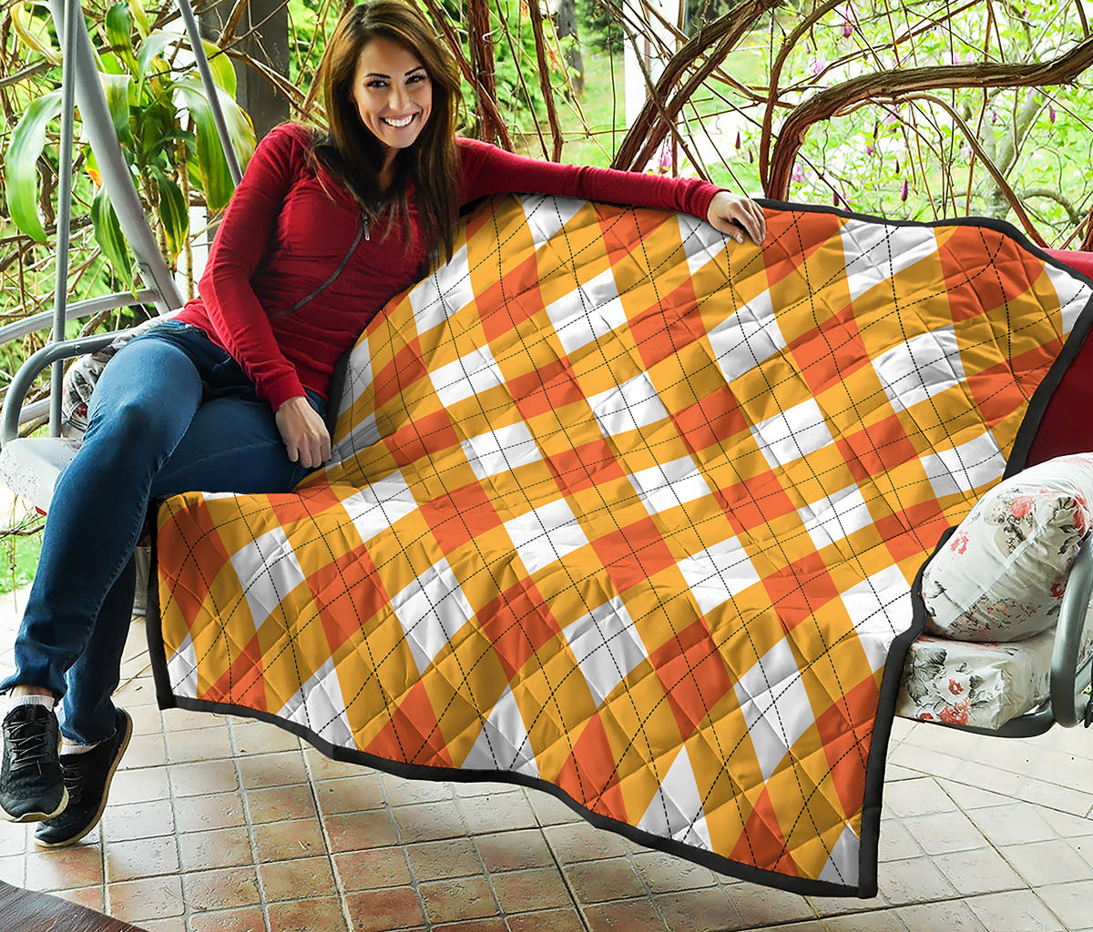 White And Orange Argyle Pattern Print Quilt