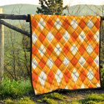 White And Orange Argyle Pattern Print Quilt