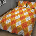 White And Orange Argyle Pattern Print Quilt Bed Set