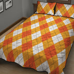 White And Orange Argyle Pattern Print Quilt Bed Set