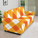 White And Orange Argyle Pattern Print Sofa Cover