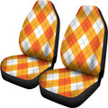 White And Orange Argyle Pattern Print Universal Fit Car Seat Covers
