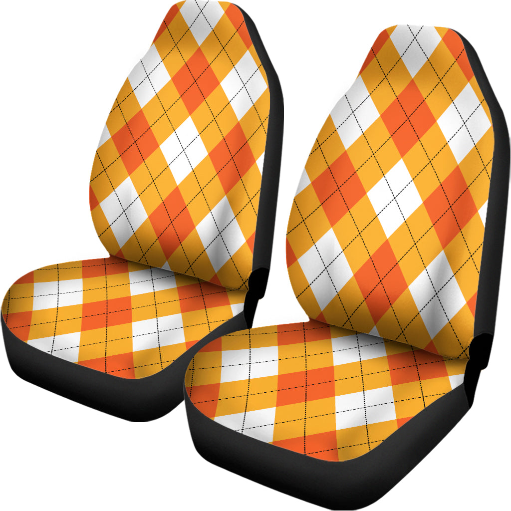 White And Orange Argyle Pattern Print Universal Fit Car Seat Covers