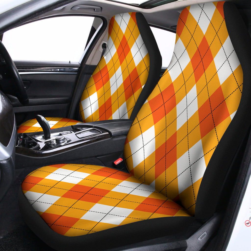 White And Orange Argyle Pattern Print Universal Fit Car Seat Covers