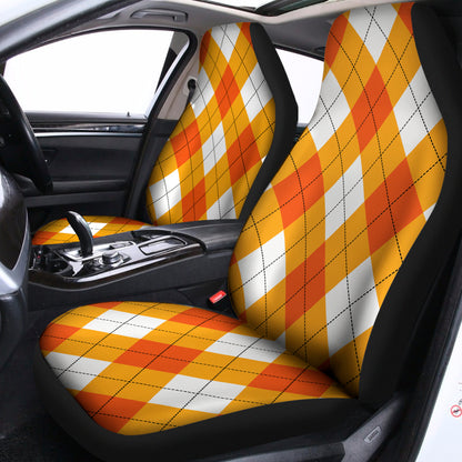 White And Orange Argyle Pattern Print Universal Fit Car Seat Covers