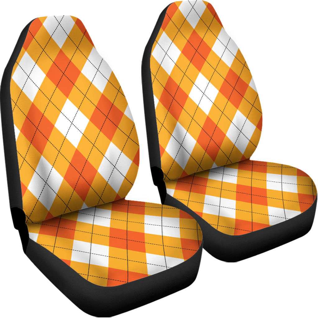 White And Orange Argyle Pattern Print Universal Fit Car Seat Covers