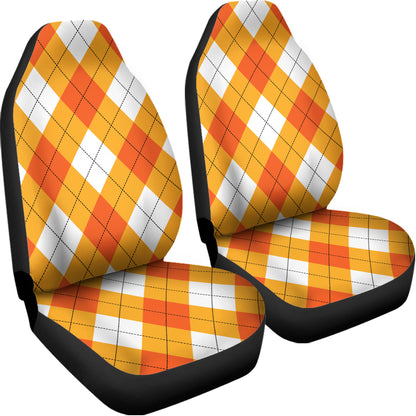 White And Orange Argyle Pattern Print Universal Fit Car Seat Covers