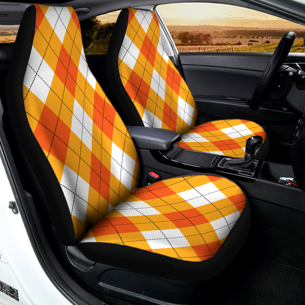 White And Orange Argyle Pattern Print Universal Fit Car Seat Covers