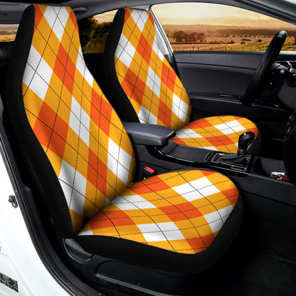 White And Orange Argyle Pattern Print Universal Fit Car Seat Covers