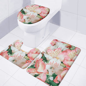 White And Pink Alstroemeria Print 3 Piece Bath Mat Set