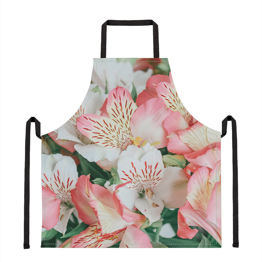 White And Pink Alstroemeria Print Apron