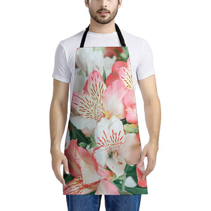 White And Pink Alstroemeria Print Apron