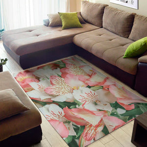 White And Pink Alstroemeria Print Area Rug