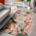 White And Pink Alstroemeria Print Area Rug