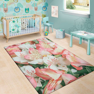 White And Pink Alstroemeria Print Area Rug