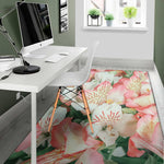 White And Pink Alstroemeria Print Area Rug