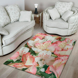 White And Pink Alstroemeria Print Area Rug