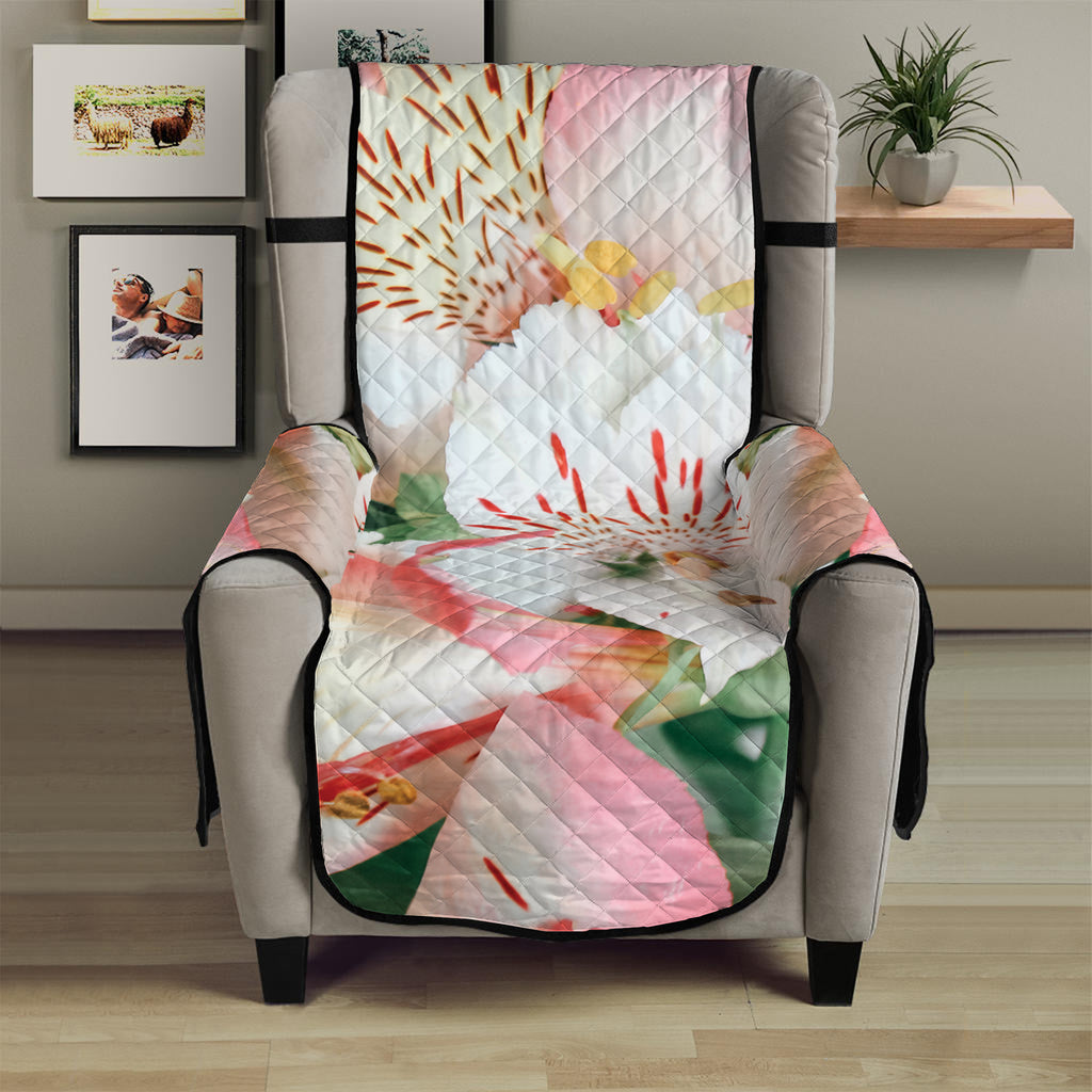 White And Pink Alstroemeria Print Armchair Protector