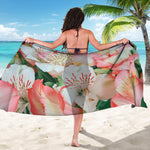 White And Pink Alstroemeria Print Beach Sarong Wrap