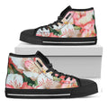 White And Pink Alstroemeria Print Black High Top Sneakers