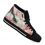 White And Pink Alstroemeria Print Black High Top Shoes