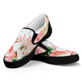 White And Pink Alstroemeria Print Black Slip On Sneakers