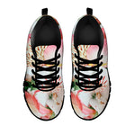 White And Pink Alstroemeria Print Black Sneakers