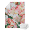 White And Pink Alstroemeria Print Blanket