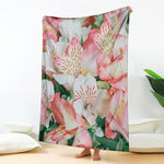 White And Pink Alstroemeria Print Blanket