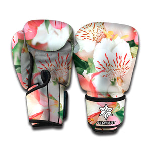 White And Pink Alstroemeria Print Boxing Gloves