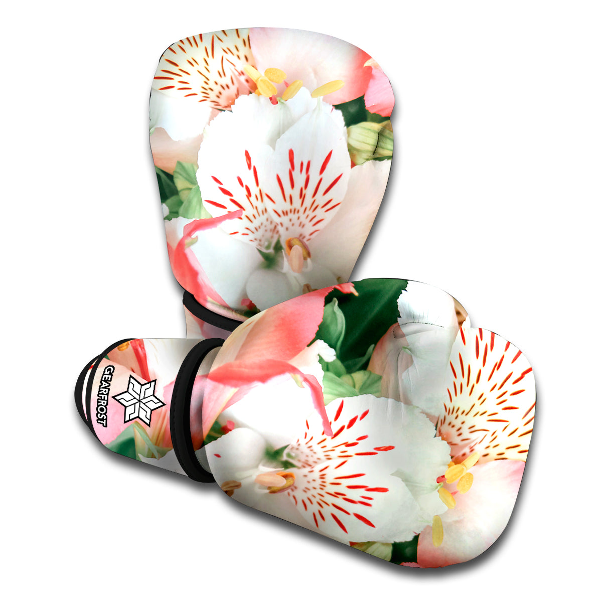 White And Pink Alstroemeria Print Boxing Gloves