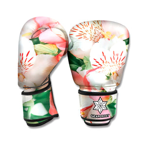 White And Pink Alstroemeria Print Boxing Gloves