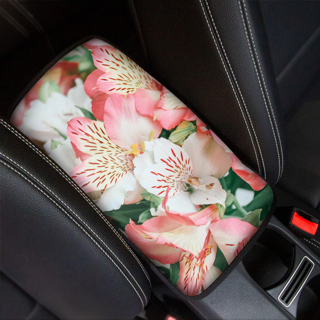 White And Pink Alstroemeria Print Car Center Console Cover