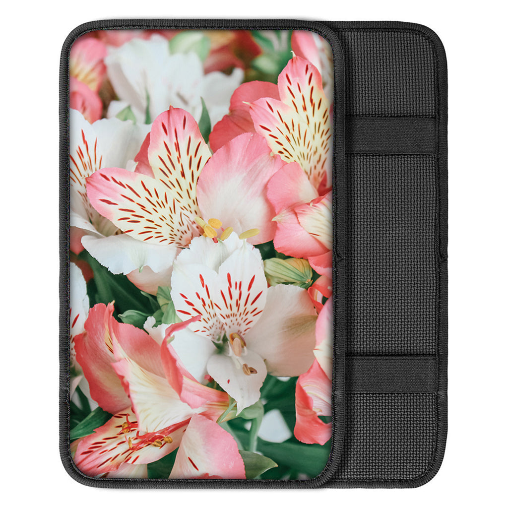 White And Pink Alstroemeria Print Car Center Console Cover