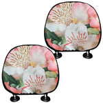 White And Pink Alstroemeria Print Car Headrest Covers
