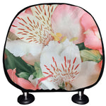 White And Pink Alstroemeria Print Car Headrest Covers