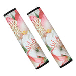 White And Pink Alstroemeria Print Car Seat Belt Covers