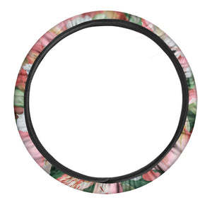 White And Pink Alstroemeria Print Car Steering Wheel Cover