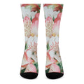 White And Pink Alstroemeria Print Crew Socks