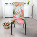 White And Pink Alstroemeria Print Dining Chair Slipcover