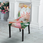 White And Pink Alstroemeria Print Dining Chair Slipcover