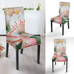 White And Pink Alstroemeria Print Dining Chair Slipcover